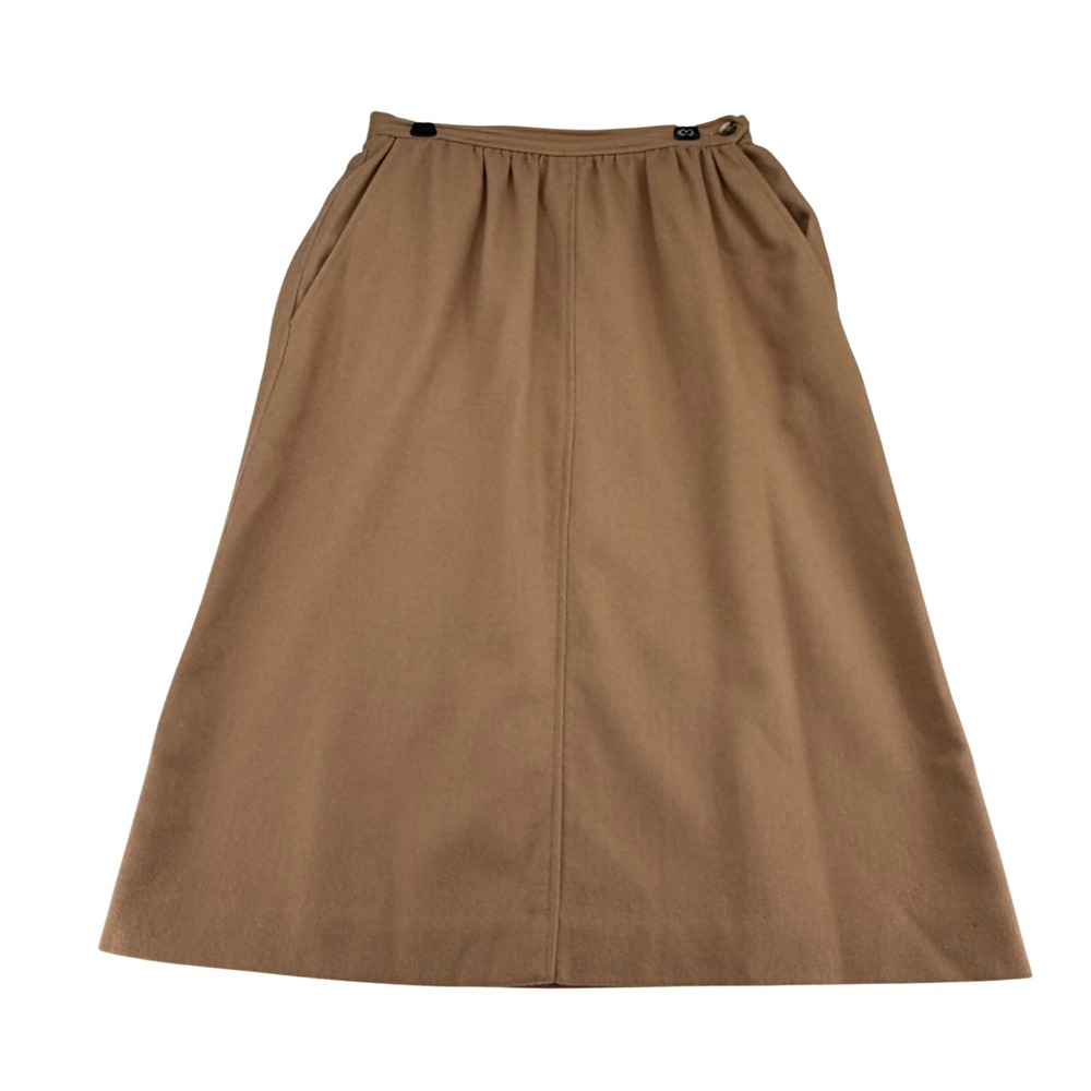 Vintage Evan-Picone Womens Size 12 Camel Brown Wool Blend A-Line Midi Skirt USA